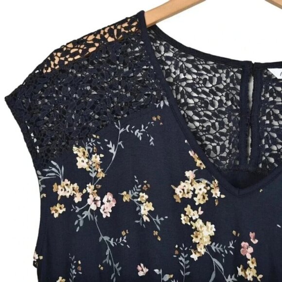 NWT Reitman's Elastic Waist Printed Dress With Crochet Inserts Navy Blue Large - Picture 5 of 13